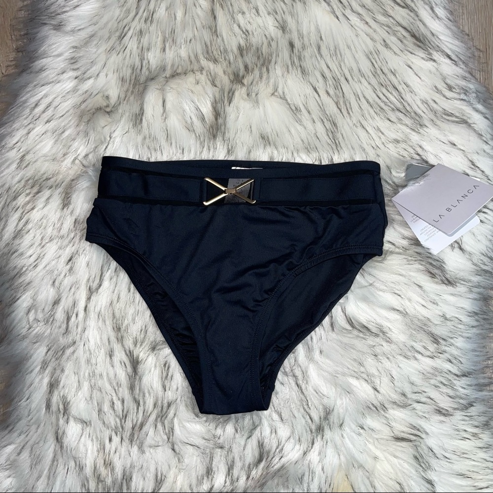 la blanca Women’s Size 2 Tummy Control Swim Bottom Black Brass Buckle Modern